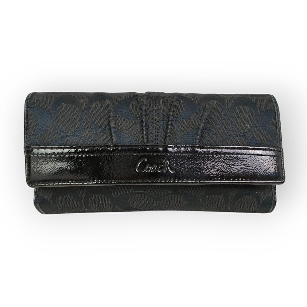 VTG COACH CC SIGNATURE CANVAS BLACK GENUINE LEATHER WALLET PURSE CLUTCH
